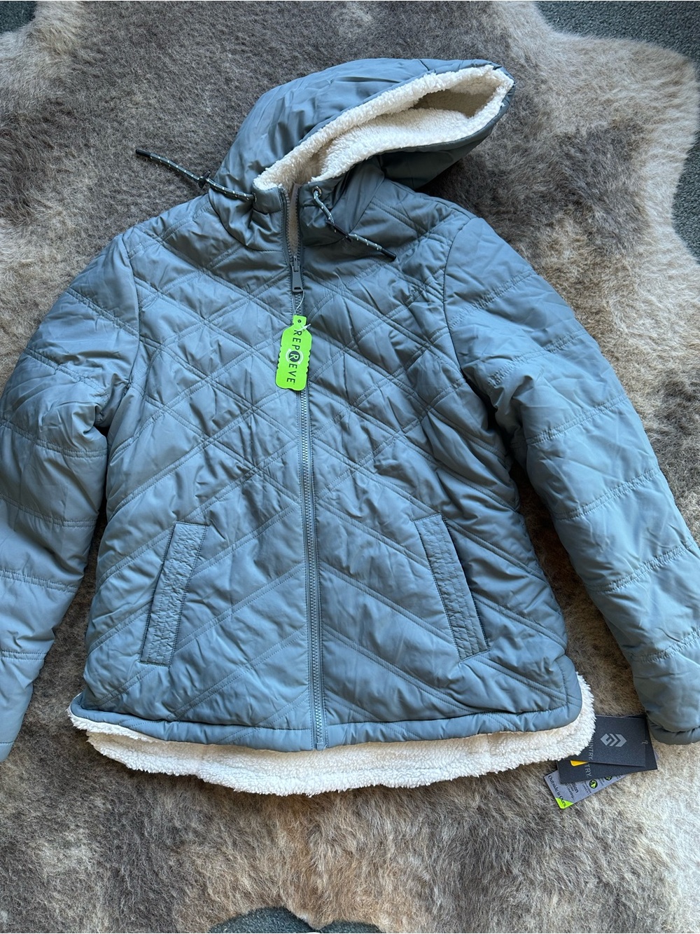 Blue Quilted Sherpa-Lined Hooded Jacket